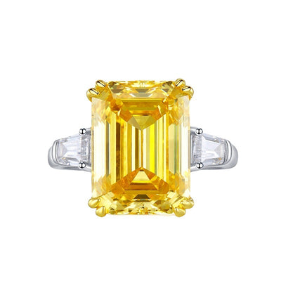 Glamorous Geometric Sterling Silver High Carbon Yellow Diamond Ring for Women