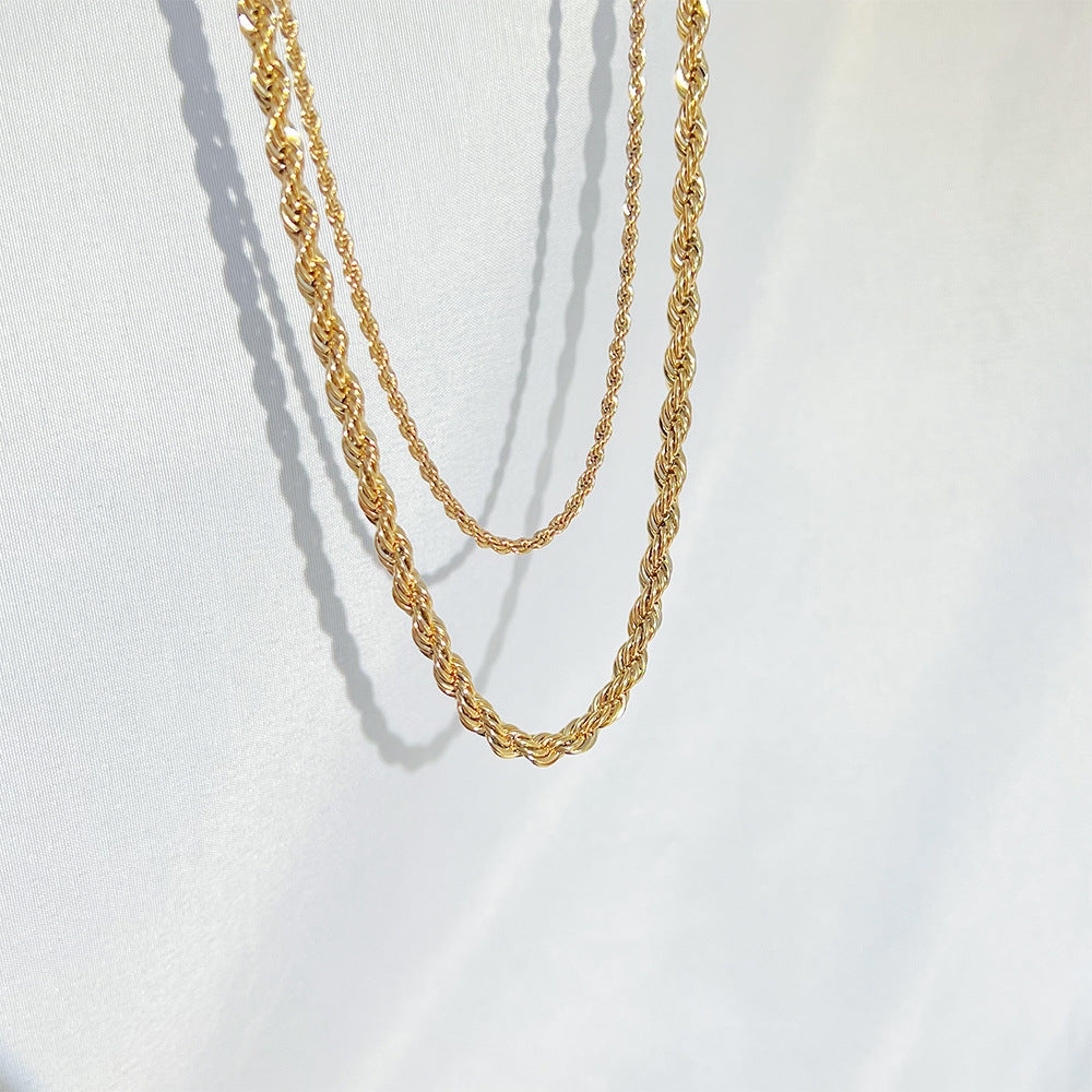 Gold-Plated Hemp Flower Stainless Steel Chain Necklace - Hip Hop Street Style Fashion Accessory