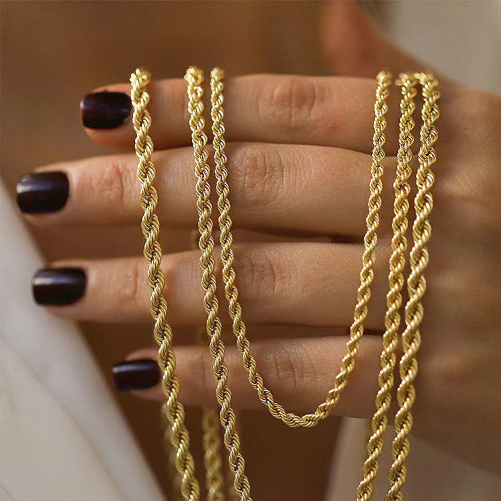 Gold-Plated Hemp Flower Stainless Steel Chain Necklace - Hip Hop Street Style Fashion Accessory