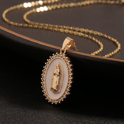 Gold-Plated Copper Virgin Mary Pendant Women's Religious Necklace