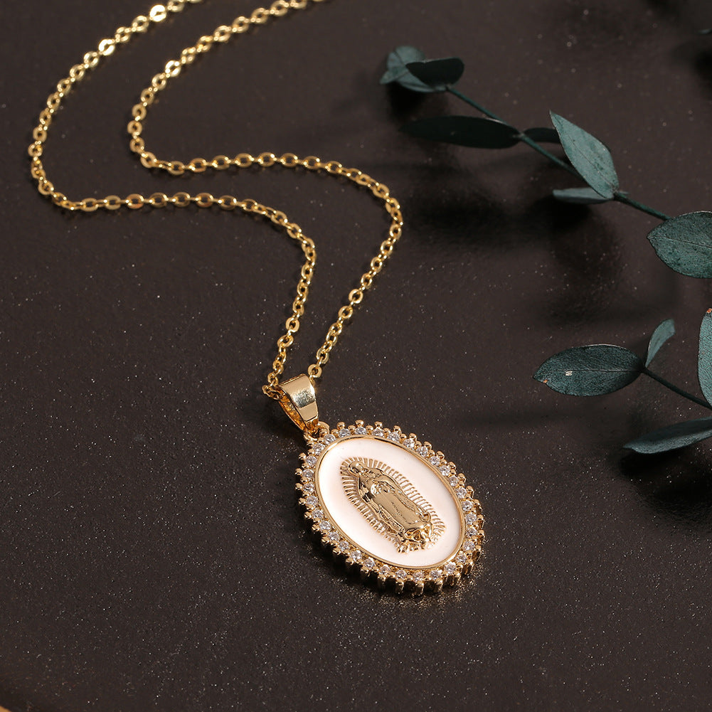 Gold-Plated Copper Virgin Mary Pendant Women's Religious Necklace