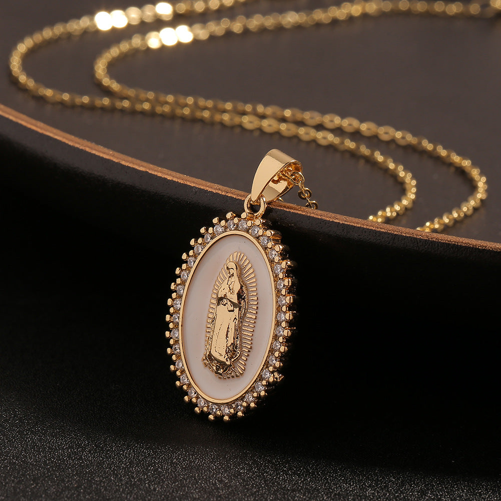 Gold-Plated Copper Virgin Mary Pendant Women's Religious Necklace