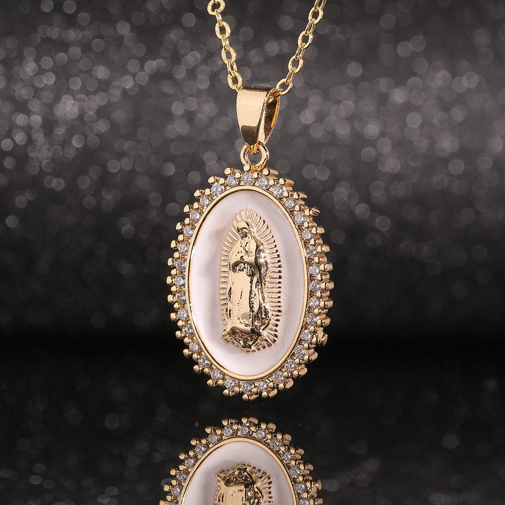 Gold-Plated Copper Virgin Mary Pendant Women's Religious Necklace