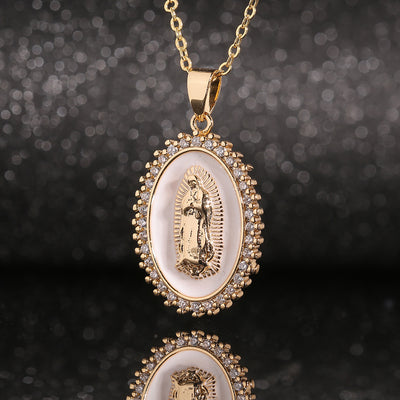 Gold-Plated Copper Virgin Mary Pendant Women's Religious Necklace