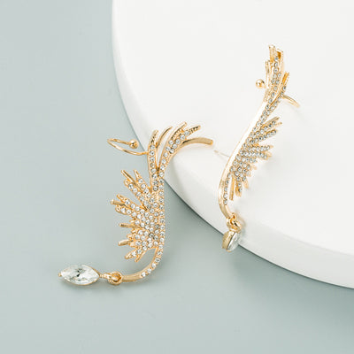 Golden Angel Wing Rhinestone Clip-On Earrings