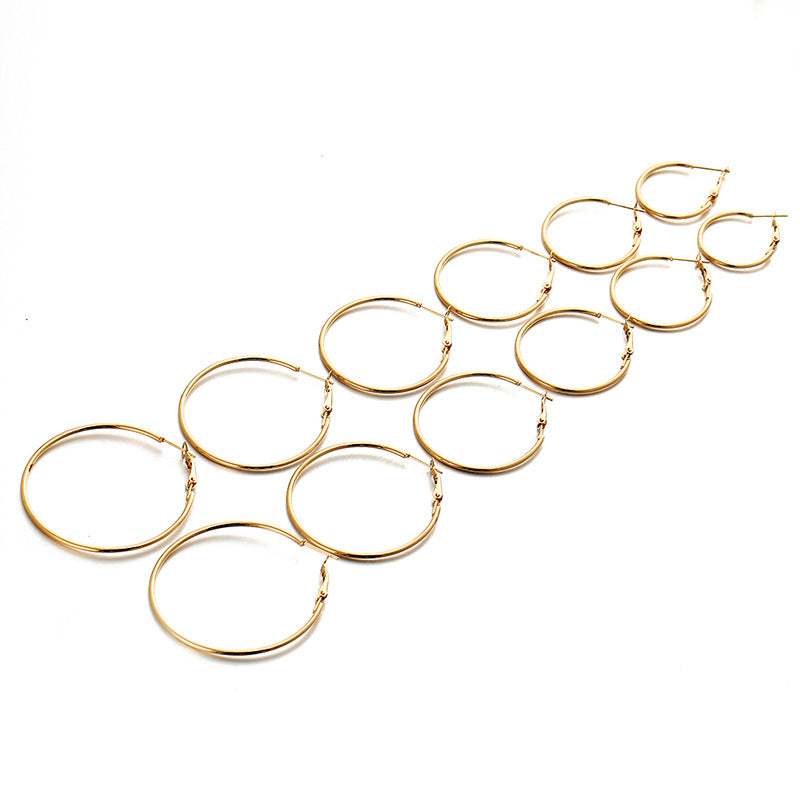 Gold Circle Hoop Earrings Set for Women - Korean Style Statement Jewelry