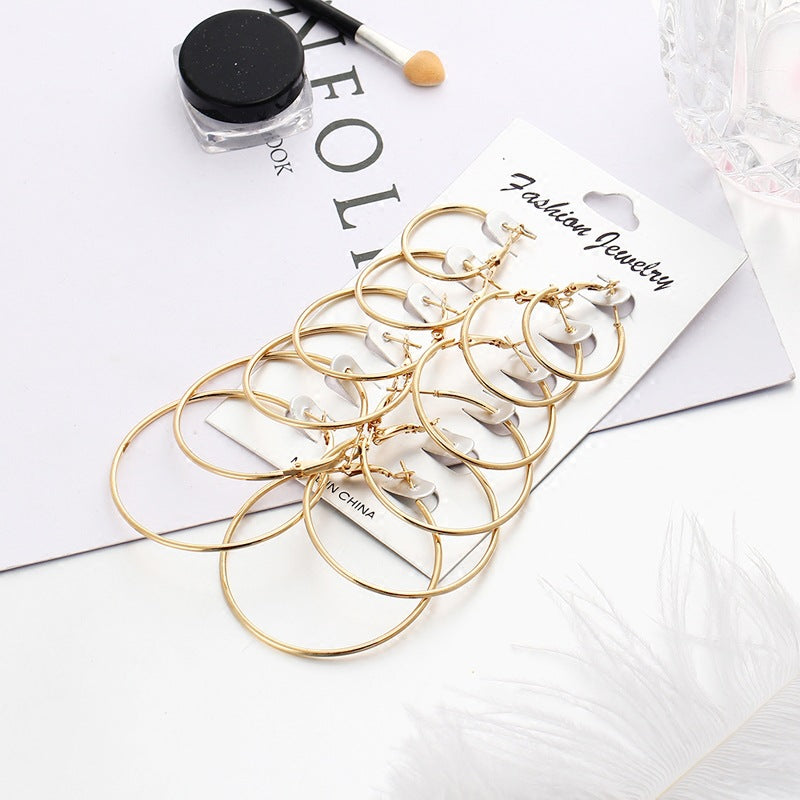 Gold Circle Hoop Earrings Set for Women - Korean Style Statement Jewelry