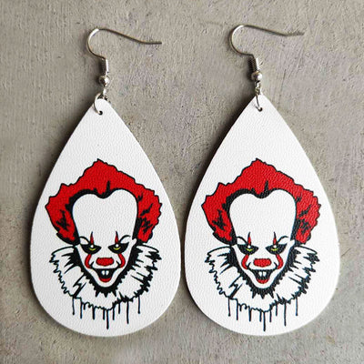 Gothic Horror PU Leather Clown Bloodstain Earrings for Women