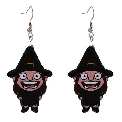 Halloween Pumpkin Acrylic Earrings & Little Witch Resin Dangle Earrings