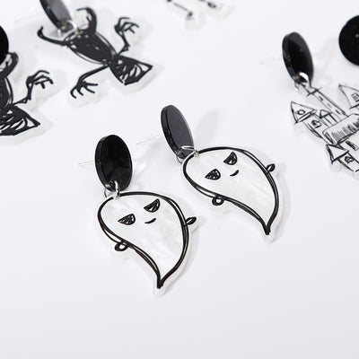 Halloween Ghost Skull Acrylic Stud Earrings - Eccentric Festival Cartoon Accessories