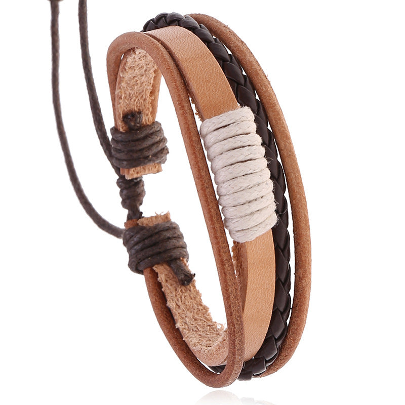 Hand-Woven Vintage Cowhide Adjustable Unisex Leather Bracelet
