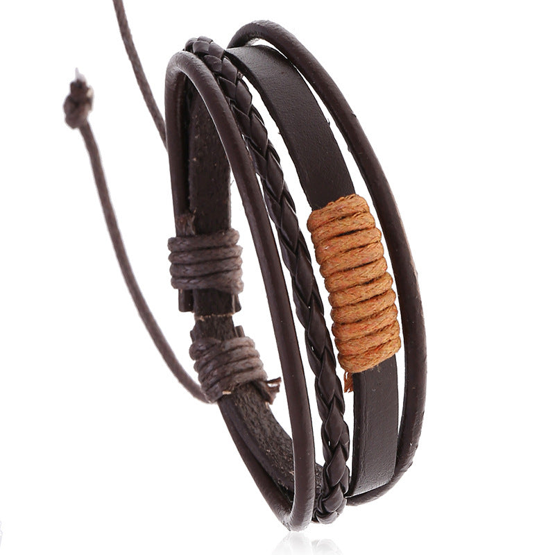 Hand-Woven Vintage Cowhide Adjustable Unisex Leather Bracelet