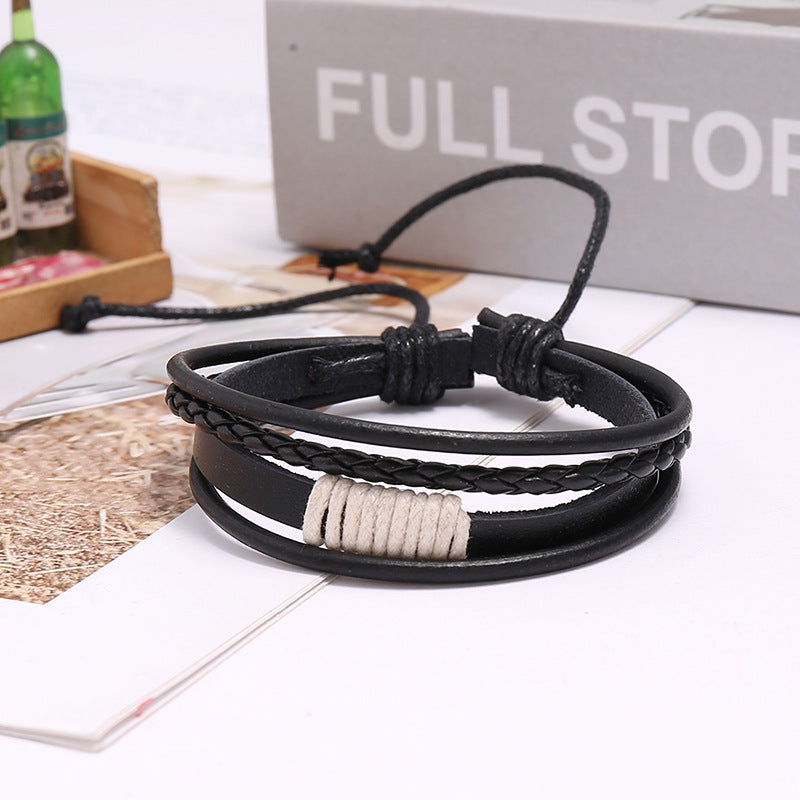 Hand-Woven Vintage Cowhide Adjustable Unisex Leather Bracelet