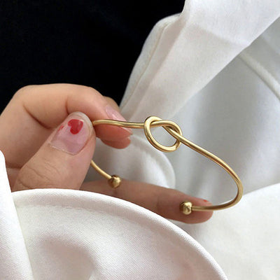 Handmade Minimalist Knot 18K Gold Plated Stainless Steel Cuff Bracelet