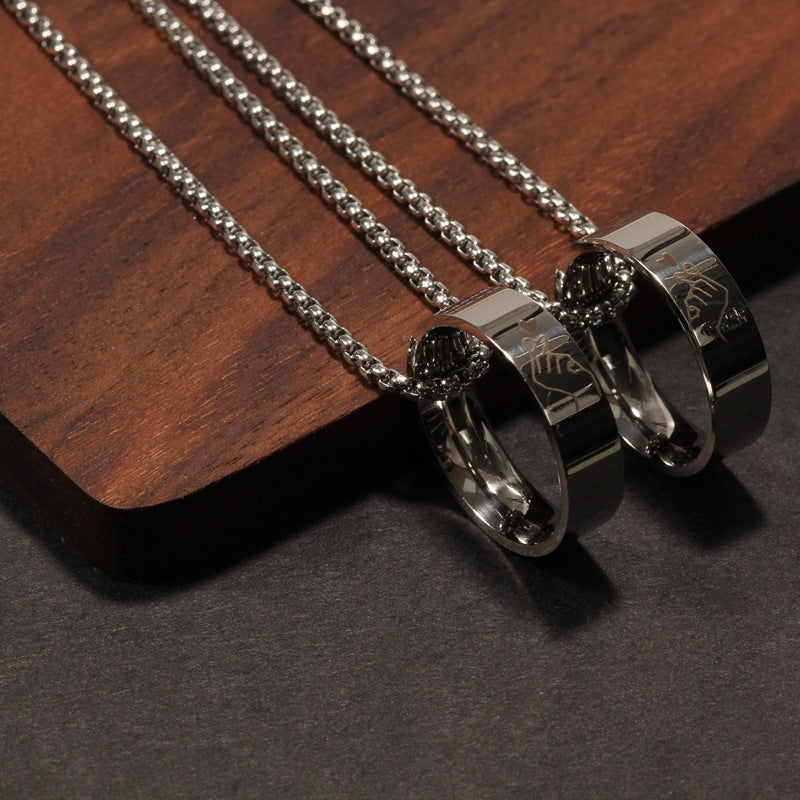 Heart Couple Pendant Necklace Stainless Steel Pearl Chain