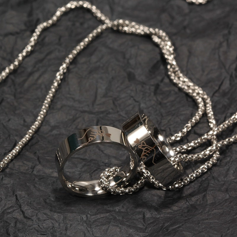 Heart Couple Pendant Necklace Stainless Steel Pearl Chain