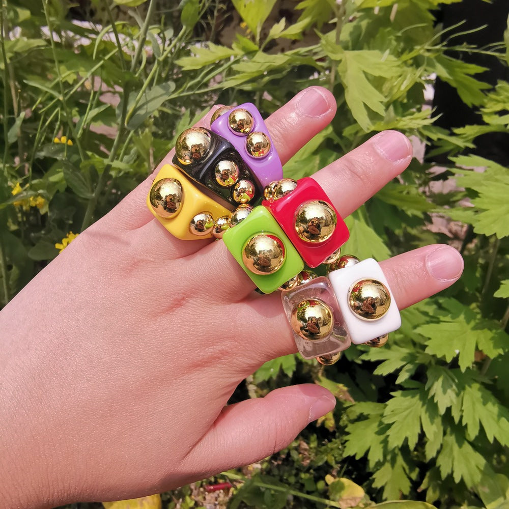 Heart-Shaped Irregular Multicolor Acrylic Resin Ring for Women