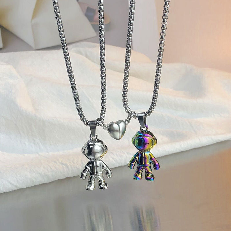 Hip-Hop Astronaut Stainless Steel Couple Pendant Necklace