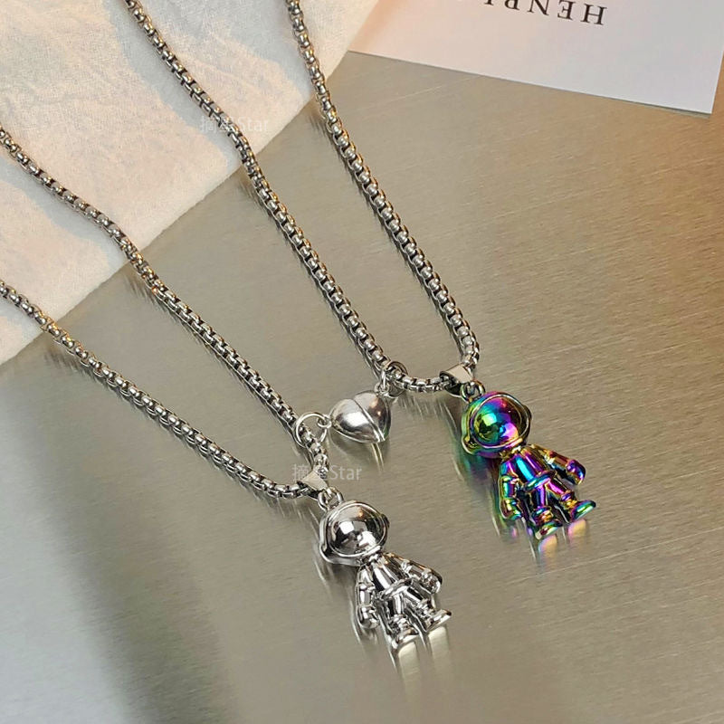 Hip-Hop Astronaut Stainless Steel Couple Pendant Necklace