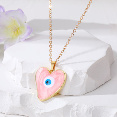 Hip-Hop Heart Shape Devil's Eye Resin Pendant Necklace for Women