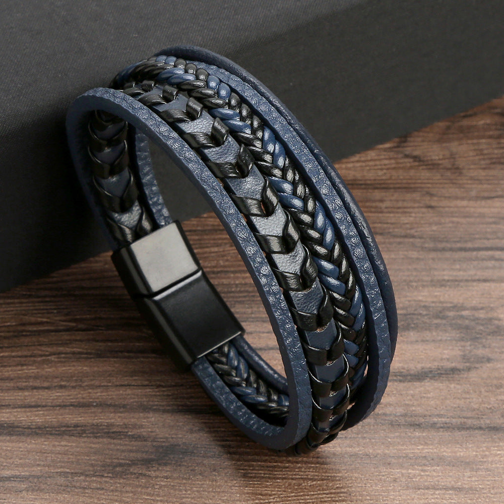 Hip-Hop Titanium Steel Braided Leather Men's Bracelet