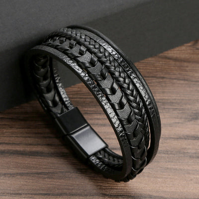 Hip-Hop Titanium Steel Braided Leather Men's Bracelet