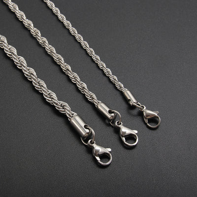 Hip-Hop Vintage Stainless Steel Gold Plated Twisted Rope Chain Pendant Necklace