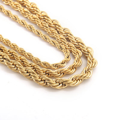 Hip-Hop Vintage Stainless Steel Gold Plated Twisted Rope Chain Pendant Necklace