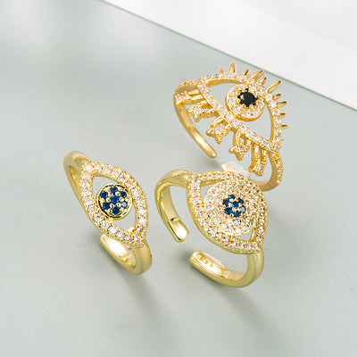 Hip-hop Devil's Eye Adjustable Copper Zircon Ring