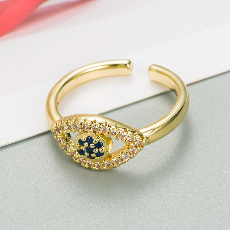 Hip-hop Devil's Eye Adjustable Copper Zircon Ring