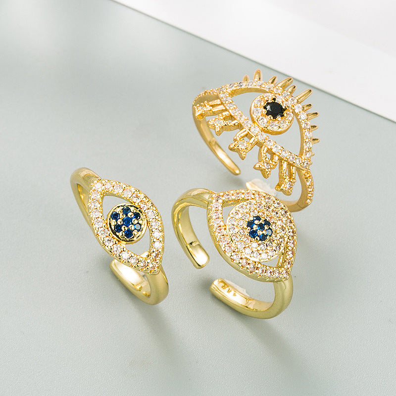Hip-hop Devil's Eye Adjustable Copper Zircon Ring