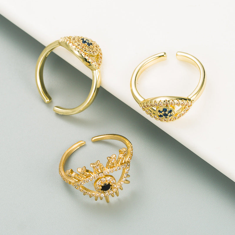 Hip-hop Devil's Eye Adjustable Copper Zircon Ring