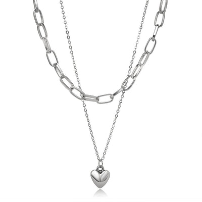 Hip-hop Heart Pendant Chain Necklace - Long Metal Sweater Necklace