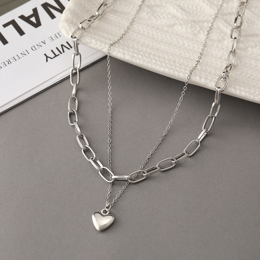 Hip-hop Heart Pendant Chain Necklace - Long Metal Sweater Necklace