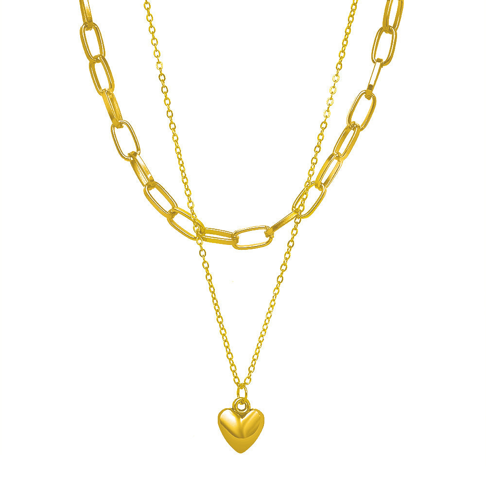 Hip-hop Heart Pendant Chain Necklace - Long Metal Sweater Necklace