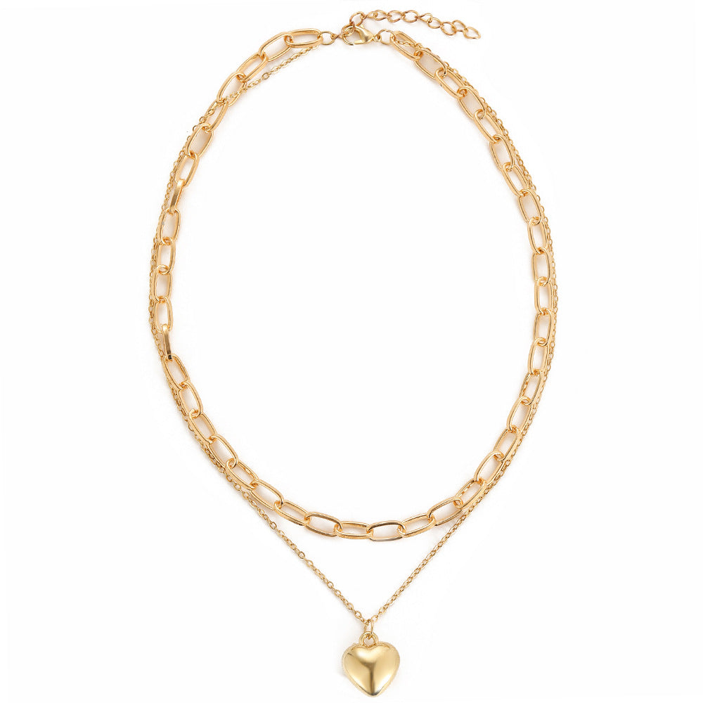 Hip-hop Heart Pendant Chain Necklace - Long Metal Sweater Necklace