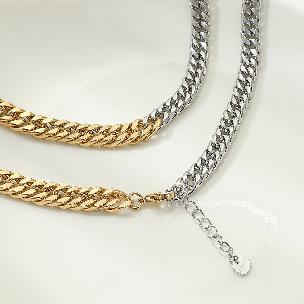 Gradient Silver and Gold Cuban Chain Necklace in 18k Plated Titanium Steel