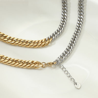 Gradient Silver and Gold Cuban Chain Necklace in 18k Plated Titanium Steel