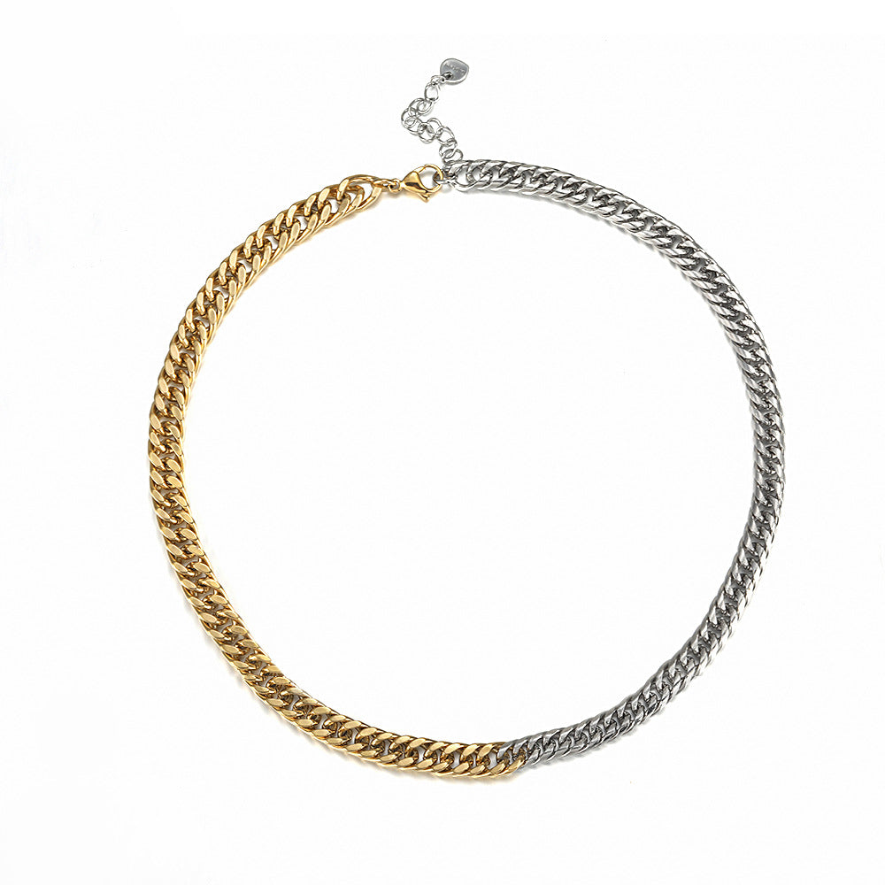 Gradient Silver and Gold Cuban Chain Necklace in 18k Plated Titanium Steel