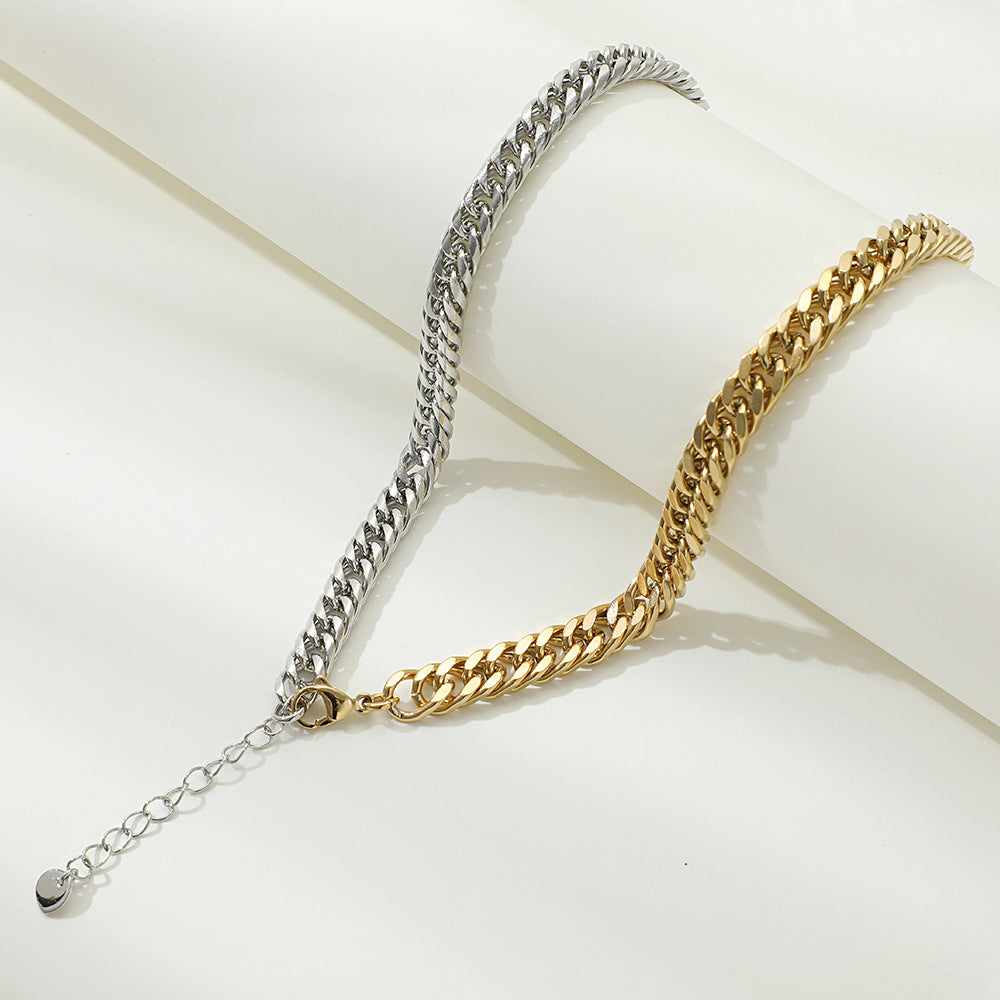 Gradient Silver and Gold Cuban Chain Necklace in 18k Plated Titanium Steel