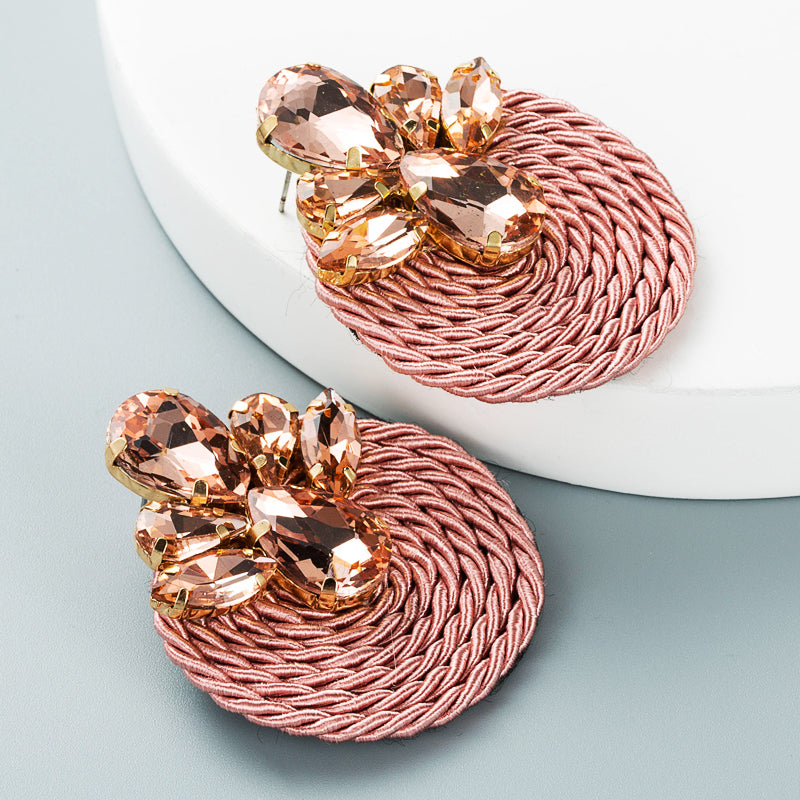 Geometric Glass Diamond Pendant Earrings with Alloy Wire Wrap Design