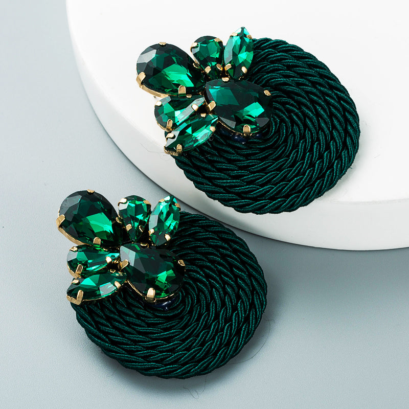 Geometric Glass Diamond Pendant Earrings with Alloy Wire Wrap Design