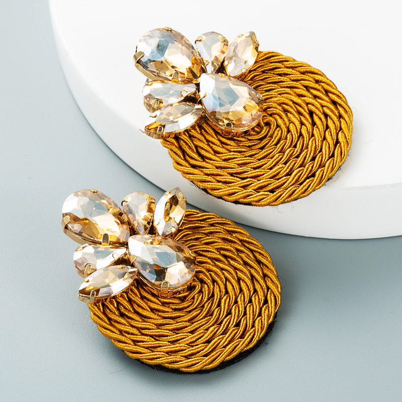 Geometric Glass Diamond Pendant Earrings with Alloy Wire Wrap Design