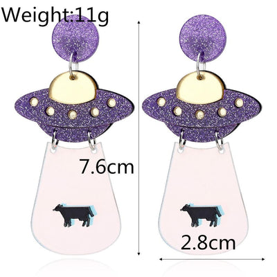 Acrylic UFO Spaceship Fluorescent Fashion Earrings for Women
