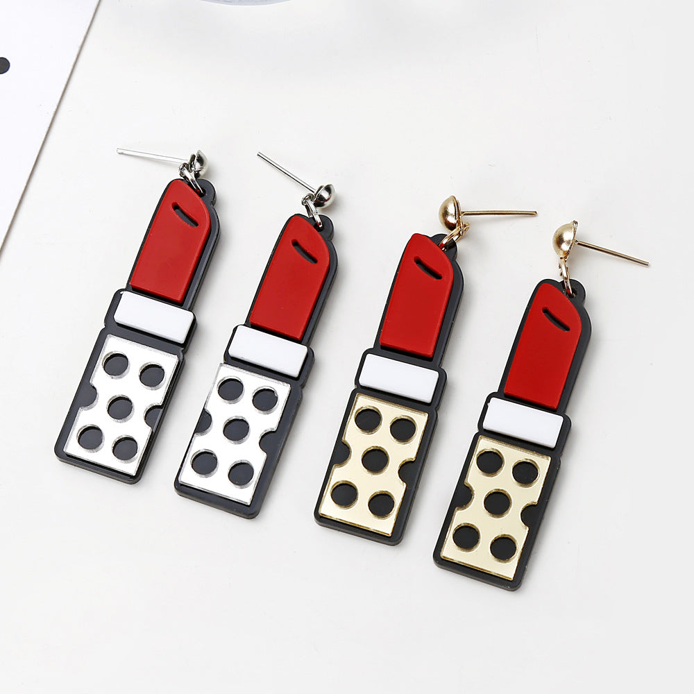 Creative Long Lipstick Earrings for Women - Fashion Cartoon Design