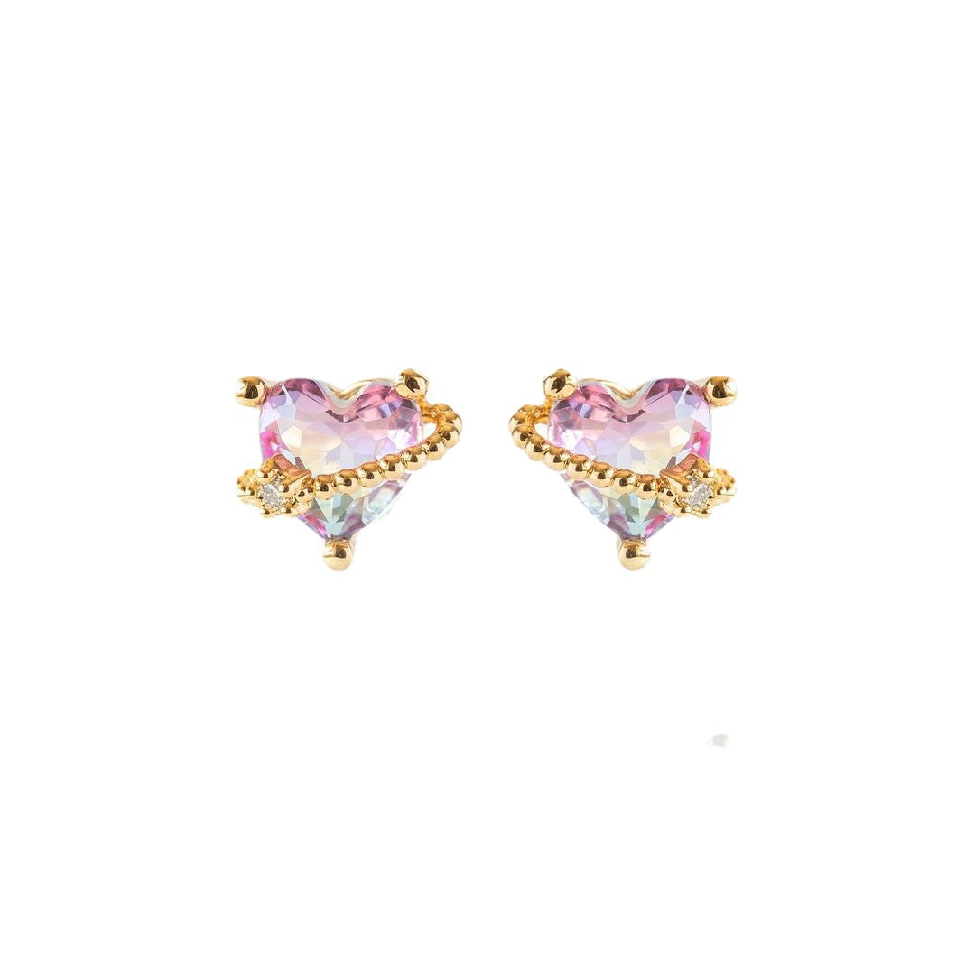 18K Gold Plated Pink Heart Stud Earrings