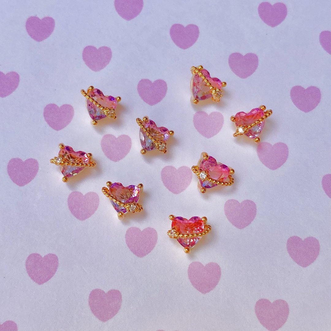 18K Gold Plated Pink Heart Stud Earrings