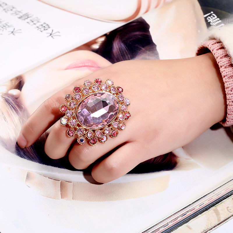Vintage Luxury Adjustable Crystal Glass Ring - Full Diamond Design