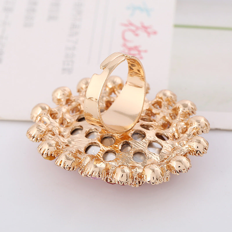 Vintage Luxury Adjustable Crystal Glass Ring - Full Diamond Design