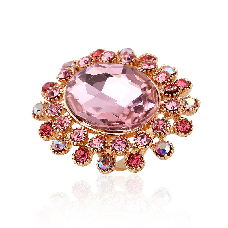 Vintage Luxury Adjustable Crystal Glass Ring - Full Diamond Design